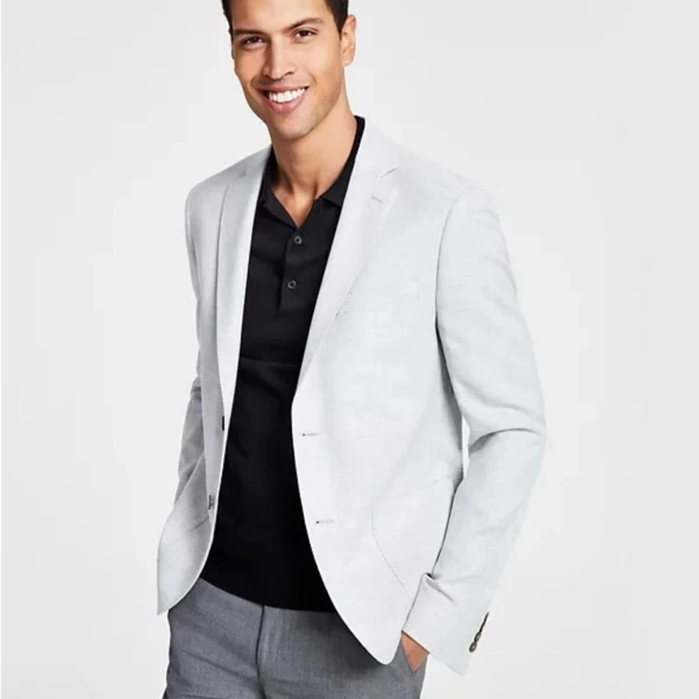 Calvin Klein Men's Slim Fit Mariano Blazer Sport Coat Suit Jacket White Grey 38R